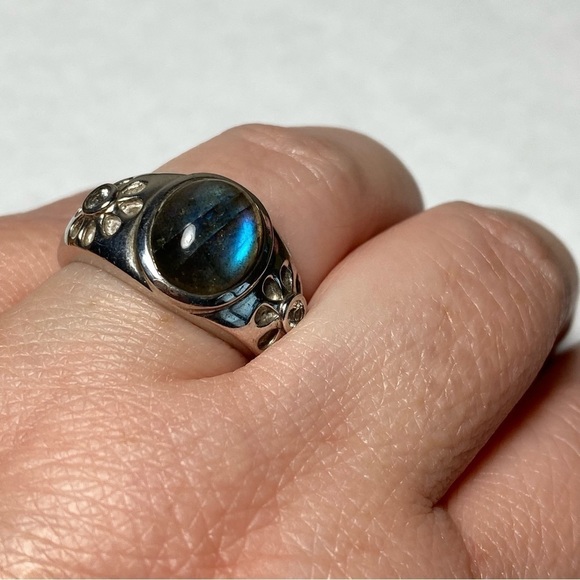 925 Sterling Silver Labradorite Stone Ring Size 8  Cocktail 6.74g - Picture 8 of 10
